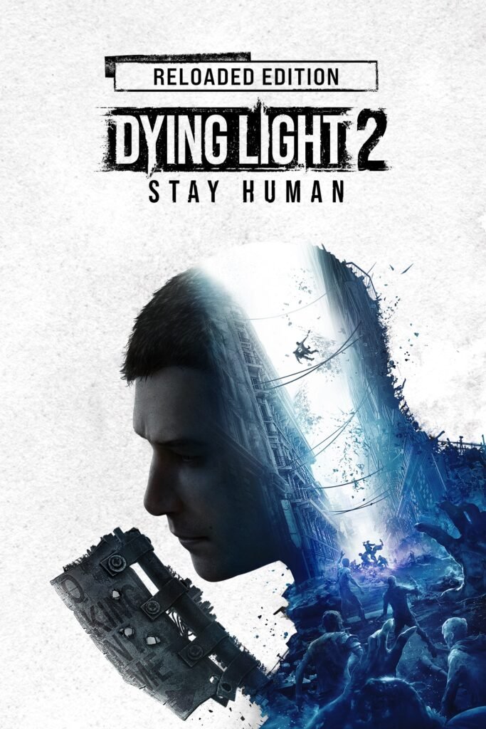 Capa de Dying Light 2 Reloaded Edition, dos Dias para Jogar de Graça, com o rosto de Aiden e uma horda de infectados