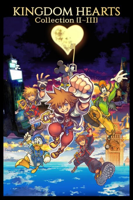 Capa de Kingdom Hearts Collection I a III, um dos novos jogos no Xbox, com Sora, Mickey, Donald e Pateta