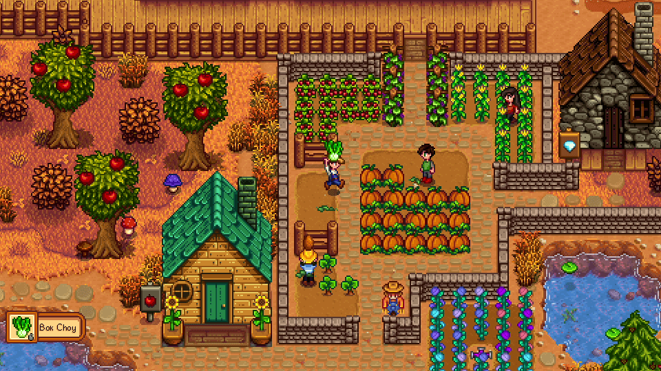 Fazenda de outono com abóboras, um dos presentes do Stardew Valley que Abigail, Krobus e Willy amam