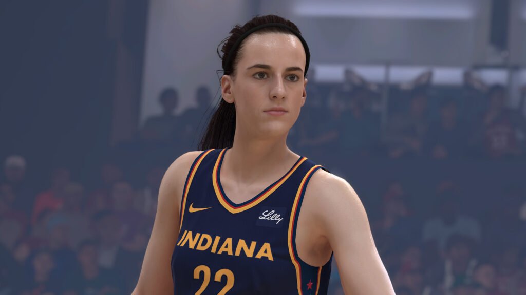 Jogadora do Indiana Fever com a camisa 22 em quadra, numa cena da WNBA em NBA 2K25